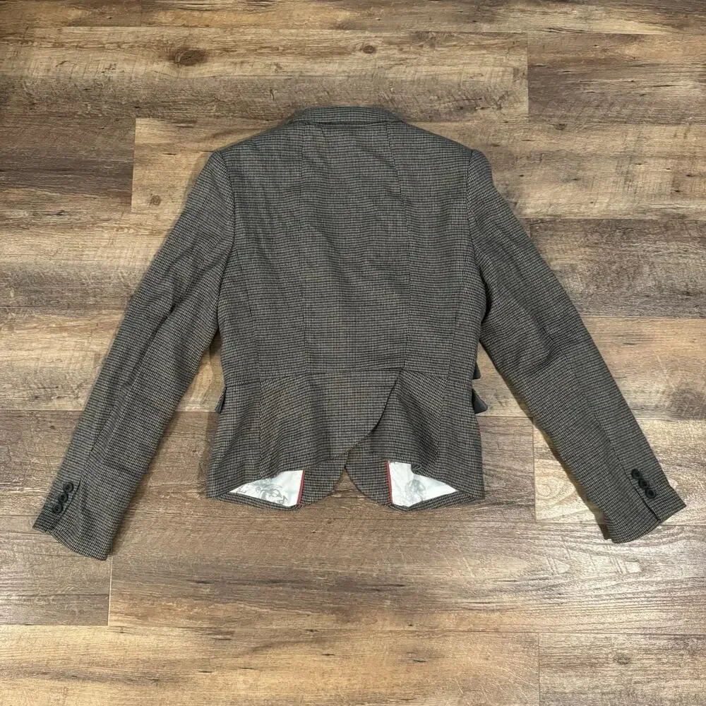 H&M Fitted Notched Lapel Houndstooth Suit Jacket Blazer 10 Academia Career